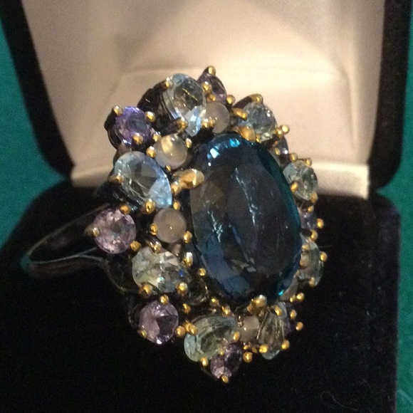 ⭐️ONE OF A KIND ⭐️Genuine London Blue Topaz with Tanzanite & Moonstone Ring - Picture 10 of 15